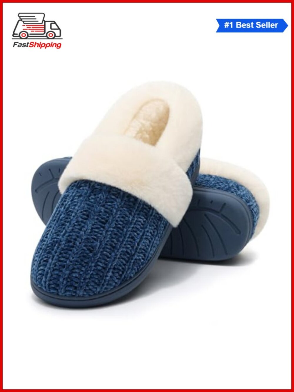 ✨ Evshine Fuzzy Memory Foam Slippers for Women Closed Back Knit House Shoes